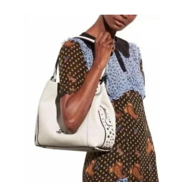 COACH 2 Piece Edie Shoulder Bag 31 Polished Pebble Leather Star Rivets 59468 Y2K - Picture 1 of 16